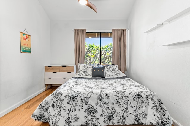 bedroom featuring ceiling fan and wood-type flooring