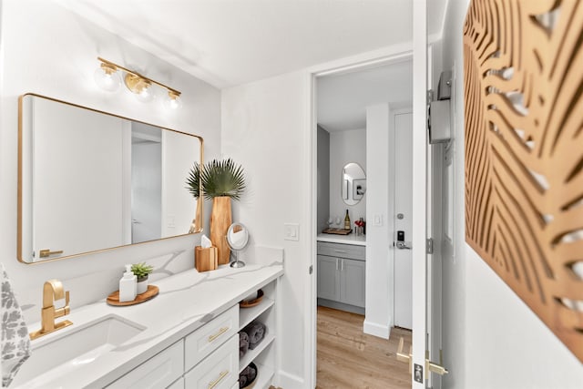 bathroom featuring wood-type flooring and vanity