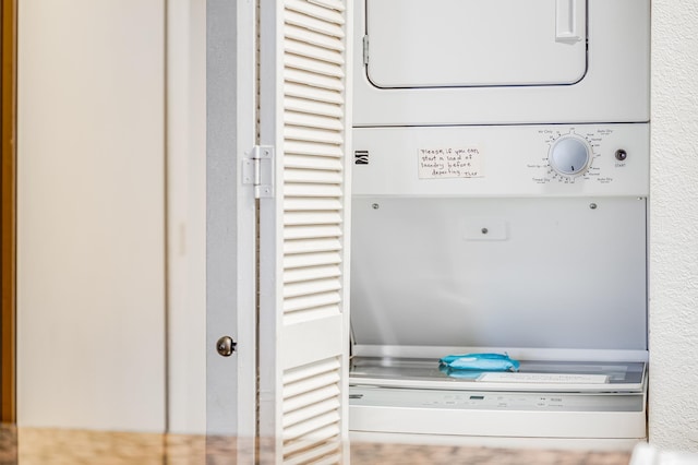 interior space with stacked washer / dryer