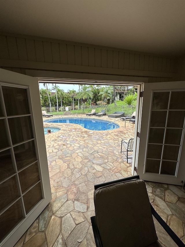 pool with a patio