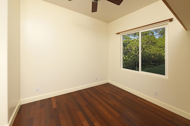 210 Napoko Pl, Kula, HI 96790 - spare room featuring baseboards, a ceiling fan, and dark wood finished floors