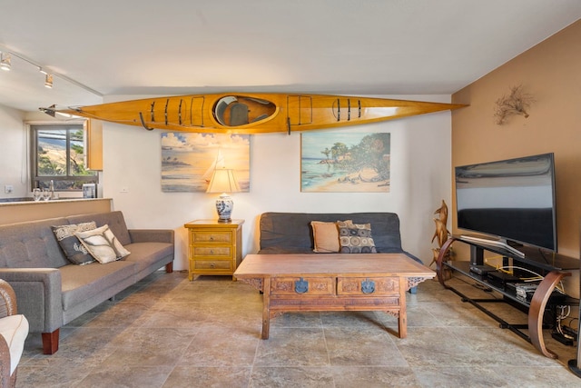 living room with vaulted ceiling