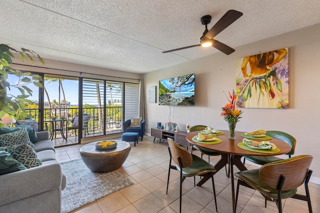 interior space with ceiling fan and a textured ceiling