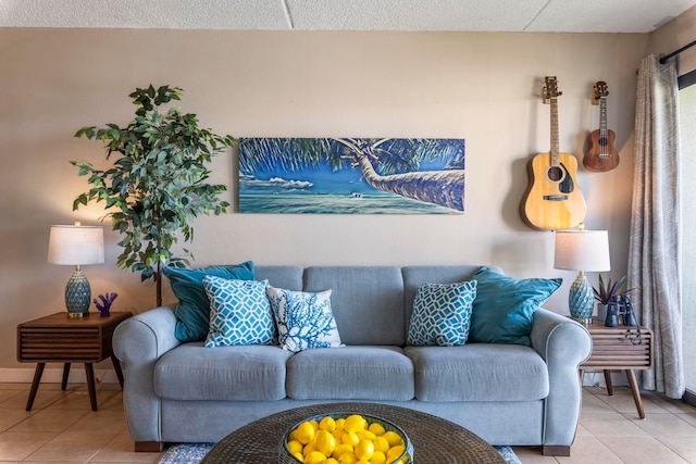 living room with light tile patterned floors