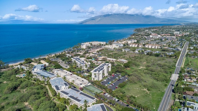 aerial view with a water and mountain view