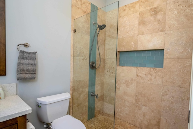bathroom with toilet, vanity, and walk in shower