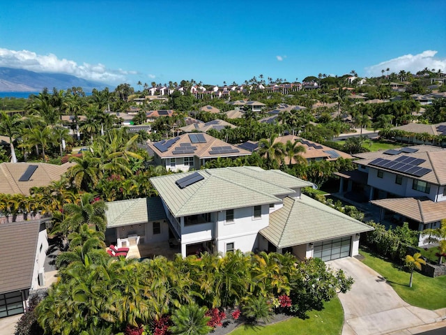 bird's eye view featuring a mountain view and a residential view
