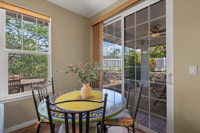 237 Kuli Puu St, Kihei, HI 96753 - dining space featuring baseboards, a ceiling fan, and wood finished floors