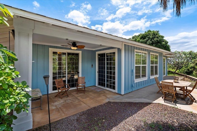 237 Kuli Puu St, Kihei, HI 96753 - rear view of house with ceiling fan, a patio area, and board and batten siding