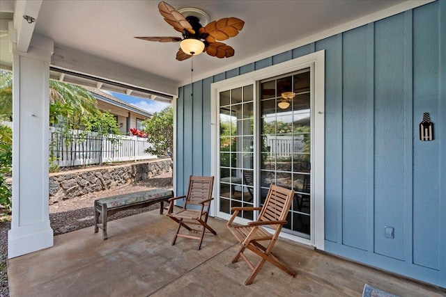 237 Kuli Puu St, Kihei, HI 96753 - view of patio featuring a porch, ceiling fan, and fence