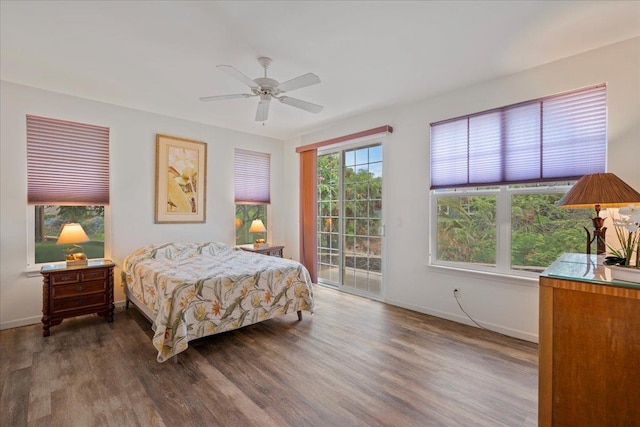237 Kuli Puu St, Kihei, HI 96753 - bedroom featuring access to outside, wood finished floors, baseboards, and a ceiling fan