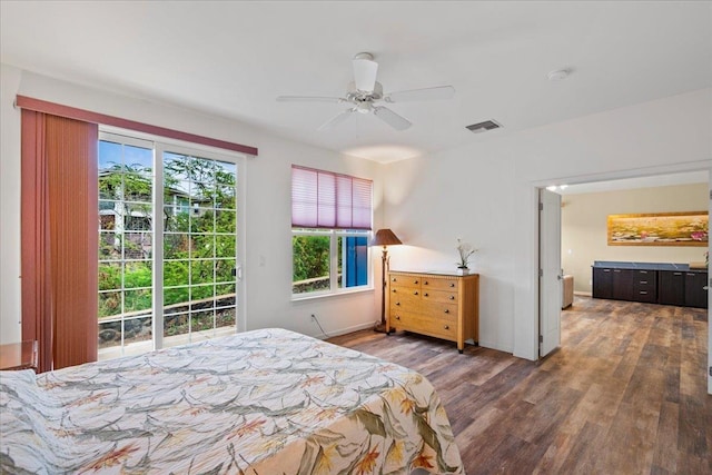 237 Kuli Puu St, Kihei, HI 96753 - bedroom featuring wood finished floors, access to exterior, baseboards, and ceiling fan