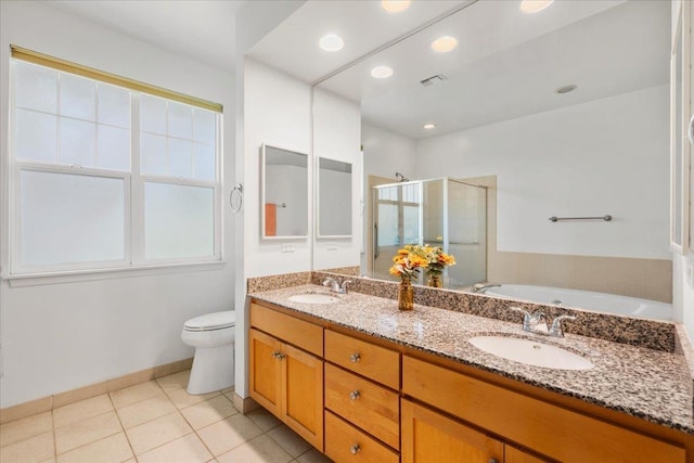 237 Kuli Puu St, Kihei, HI 96753 - full bathroom with a shower stall, double vanity, tile patterned floors, toilet, and baseboards