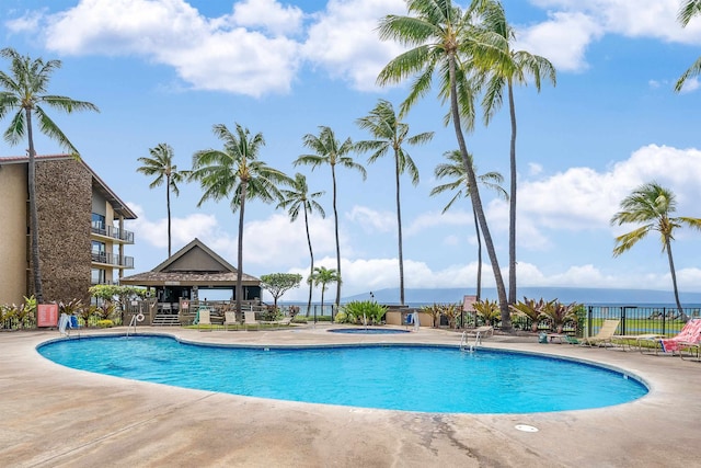 view of swimming pool with a patio