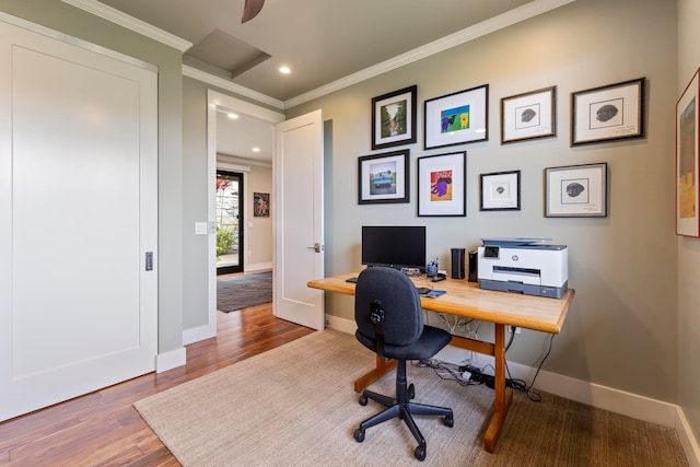 806 Kukia Pl, Kula, HI 96790 - home office with ornamental molding, wood finished floors, and recessed lighting