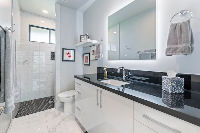 806 Kukia Pl, Kula, HI 96790 - full bathroom with marble look tiles, vanity, tiled shower, and recessed lighting
