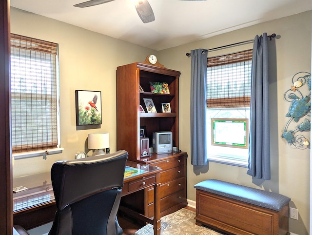 office area featuring ceiling fan