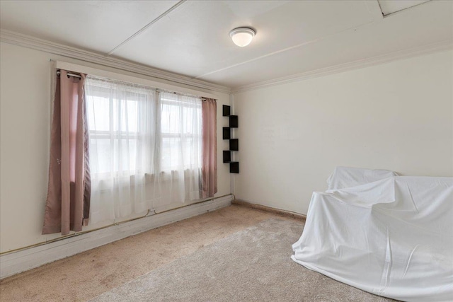 carpeted empty room featuring crown molding