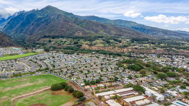 birds eye view of property featuring a mountain view