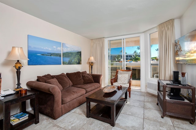 living room with light tile patterned floors