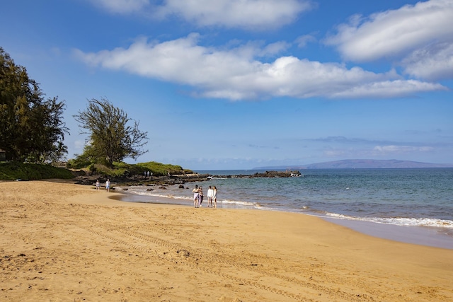 view of water feature with a view of the beach