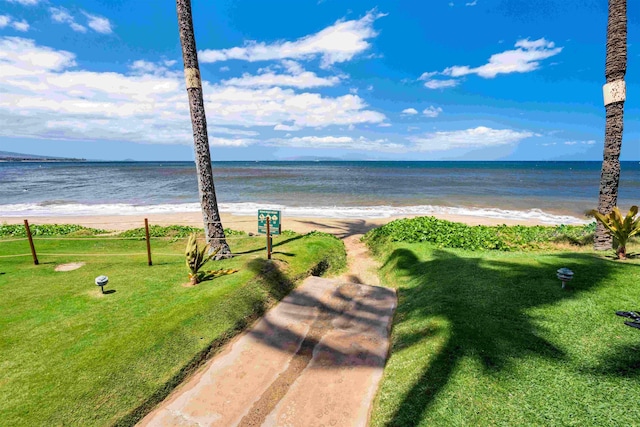 property view of water featuring a view of the beach