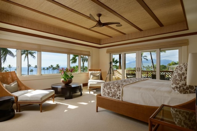 bedroom featuring carpet, access to outside, and french doors