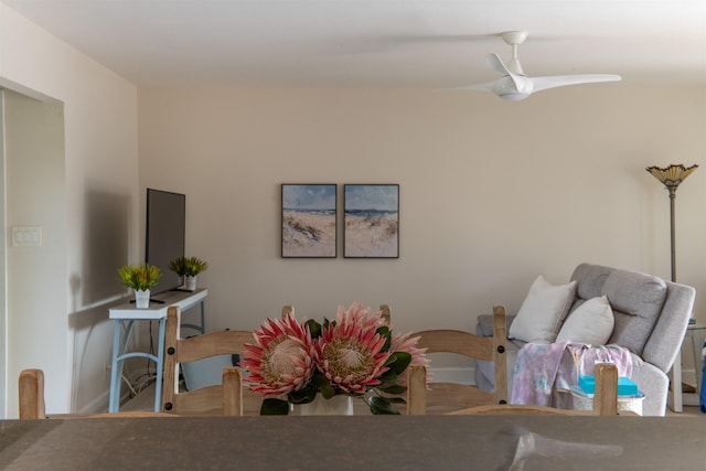 living room with ceiling fan