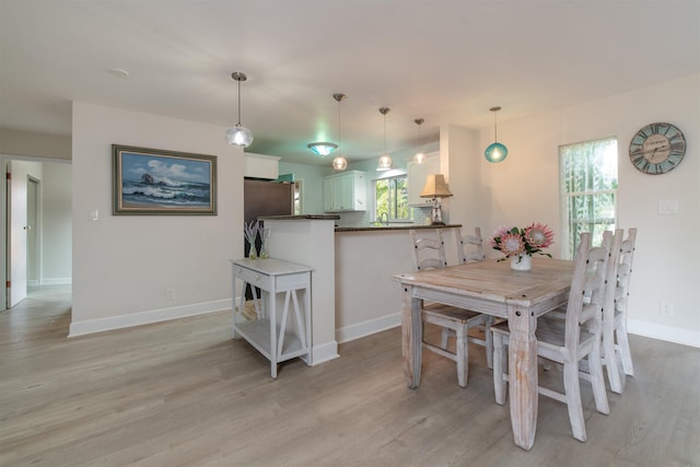 dining room featuring plenty of natural light and light hardwood / wood-style flooring