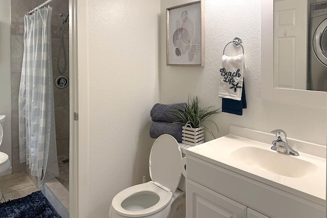 480 Kenolio Rd Unit 21-101, Kihei, HI 96753 - bathroom with toilet, vanity, a tile shower, tile patterned flooring, and a textured wall