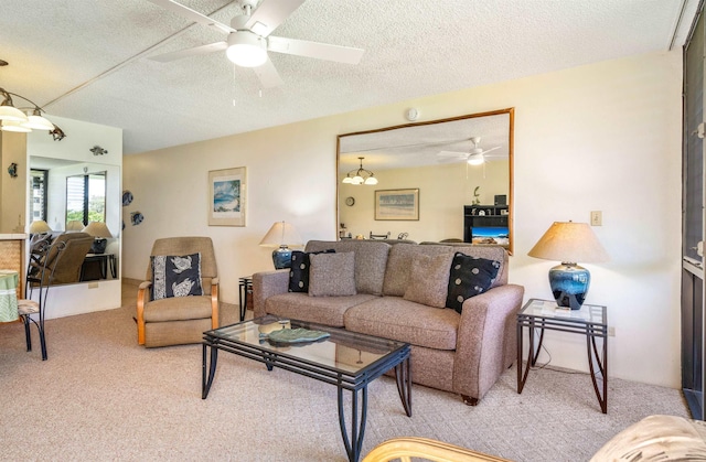 2695 S Kihei Rd Unit 1204, Kihei, HI 96753 - living area with light carpet, ceiling fan, and a textured ceiling