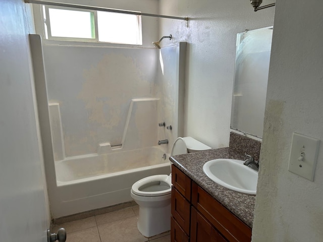 full bathroom with tile patterned flooring,  shower combination, vanity, and toilet