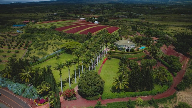 birds eye view of property with a rural view