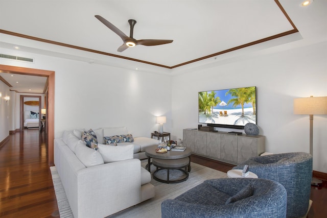 1 Bay Dr Unit 1205, Lahaina, HI 96761 - living room featuring wood finished floors, a ceiling fan, recessed lighting, and a raised ceiling