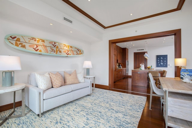 1 Bay Dr Unit 1205, Lahaina, HI 96761 - living area featuring wood finished floors, crown molding, baseboards, and recessed lighting