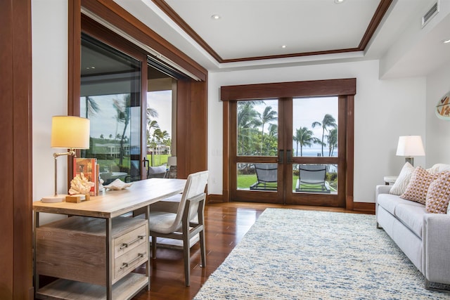 1 Bay Dr Unit 1205, Lahaina, HI 96761 - office area featuring dark wood-type flooring, french doors, baseboards, and recessed lighting