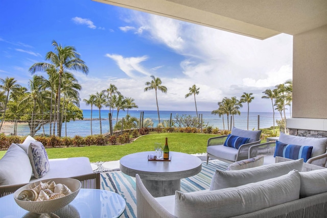1 Bay Dr Unit 1205, Lahaina, HI 96761 - view of patio with an outdoor hangout area and a water view