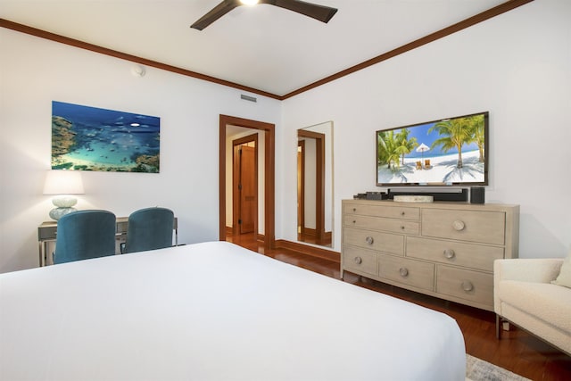 1 Bay Dr Unit 1205, Lahaina, HI 96761 - bedroom featuring ornamental molding, wood finished floors, and a ceiling fan