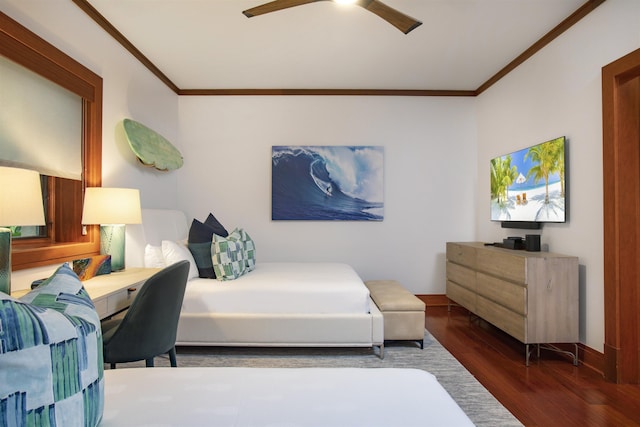 1 Bay Dr Unit 1205, Lahaina, HI 96761 - bedroom featuring crown molding, dark wood finished floors, ceiling fan, and baseboards