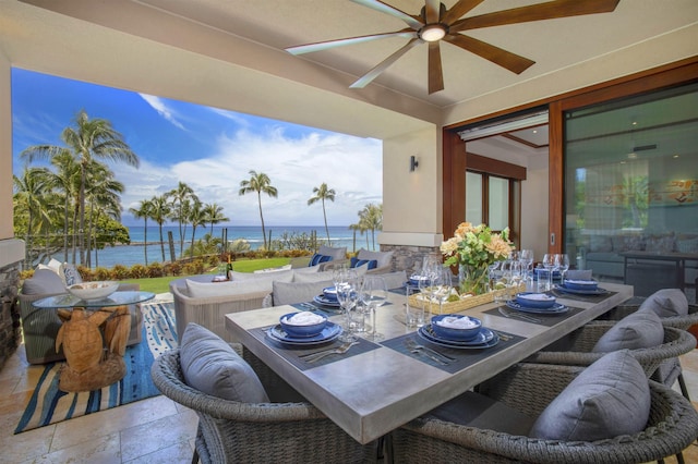 1 Bay Dr Unit 1205, Lahaina, HI 96761 - view of patio / terrace with outdoor dining space, ceiling fan, and a water view