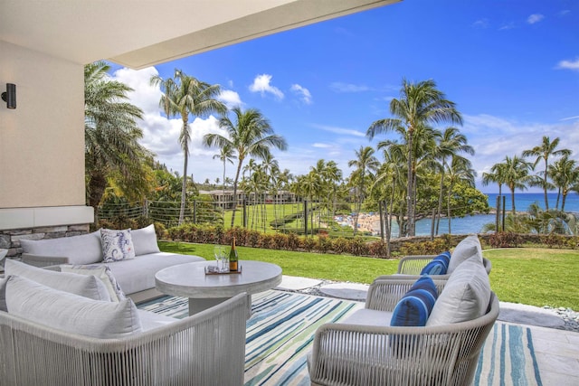 1 Bay Dr Unit 1205, Lahaina, HI 96761 - view of patio with an outdoor living space and a water view