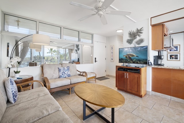 2450 S Kihei Rd Unit 506, Kihei, HI 96753 - living area with ceiling fan and light tile patterned floors