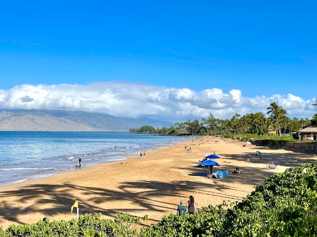 water view with a view of the beach and a mountain view