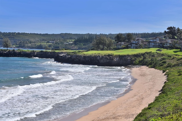 view of water feature with a view of the beach