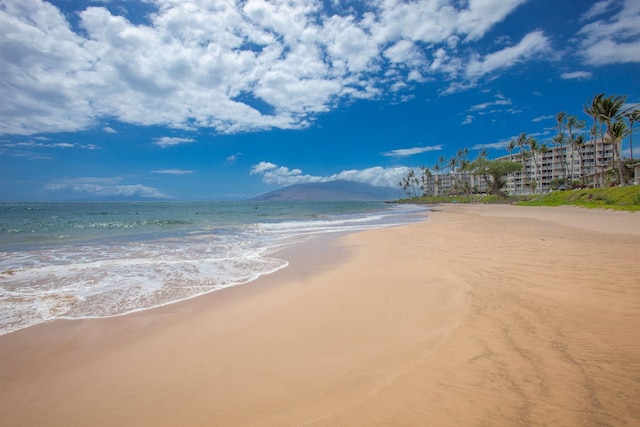 property view of water featuring a beach view