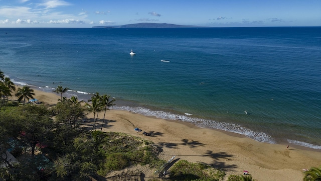 property view of water with a mountain view and a view of the beach