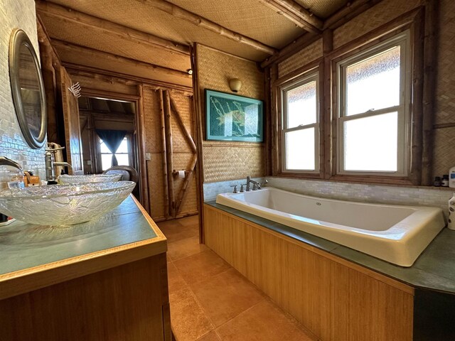 bathroom featuring tile patterned floors, a shower with shower door, toilet, and vanity