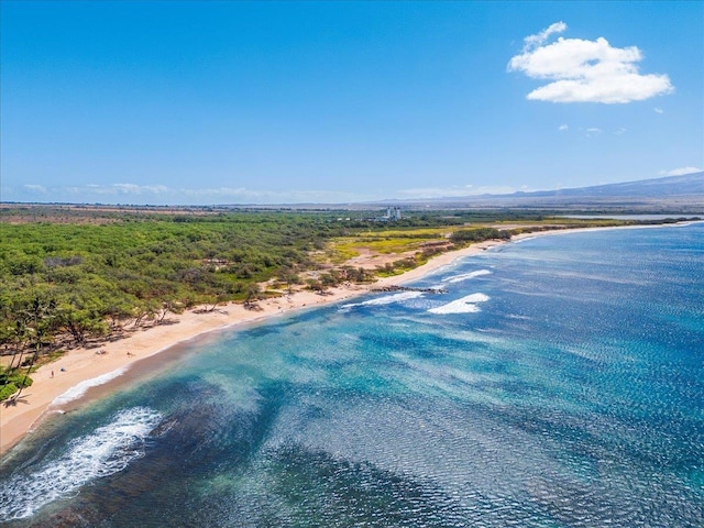aerial view with a beach view and a water view