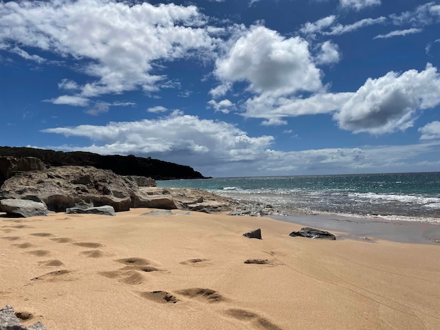 view of water feature with a view of the beach