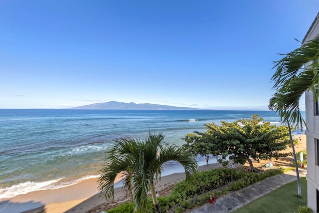 property view of water with a mountain view and a beach view